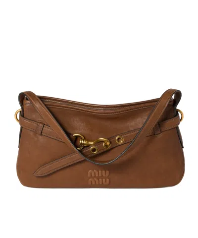 Miu Miu Medium Aventure Nappa Leather Shoulder Bag In Brown