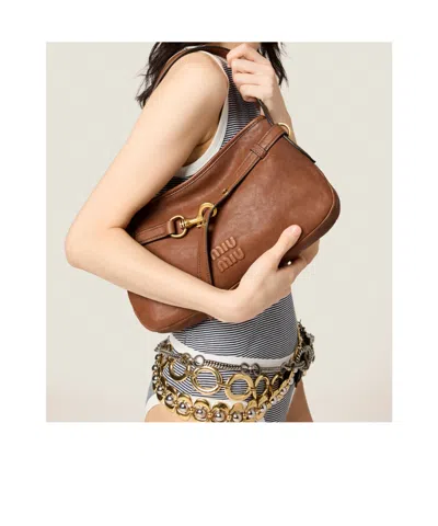 Miu Miu Medium Aventure Nappa Leather Shoulder Bag In Brown