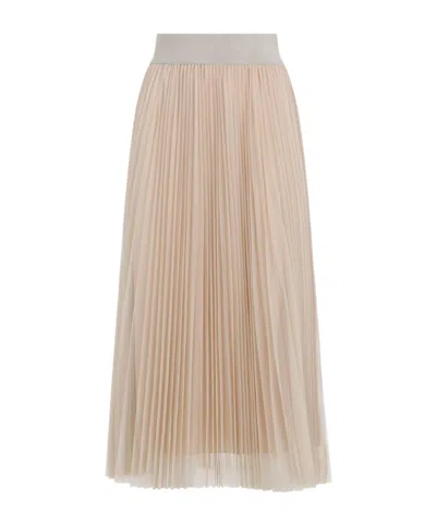 Fabiana Filippi Pleated Tulle Skirt With Knitted Waistband In Neutral