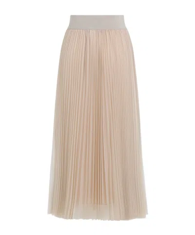 Fabiana Filippi Pleated Tulle Skirt With Knitted Waistband In Neutral