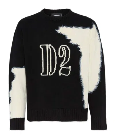 Dsquared2 Crew Neck Sweater With Bold Intarsia Pattern