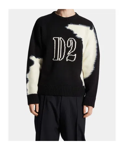 Dsquared2 Crew Neck Sweater With Bold Intarsia Pattern