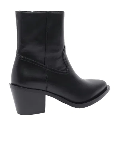 Stuart Weitzman Leather Block Heel Ankle Boots With Pointed Toe In Black