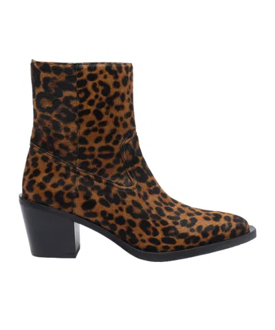 Stuart Weitzman Block Heel Animal Print Bootie In Brown