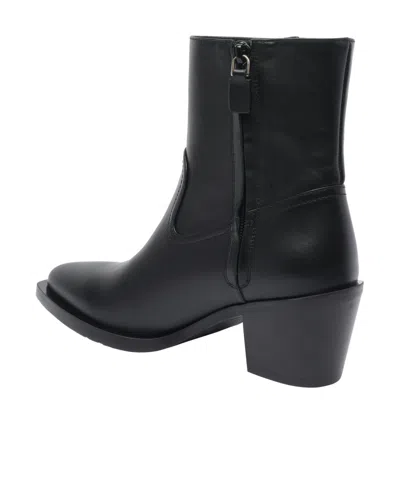 Stuart Weitzman Leather Block Heel Ankle Boots With Pointed Toe In Black