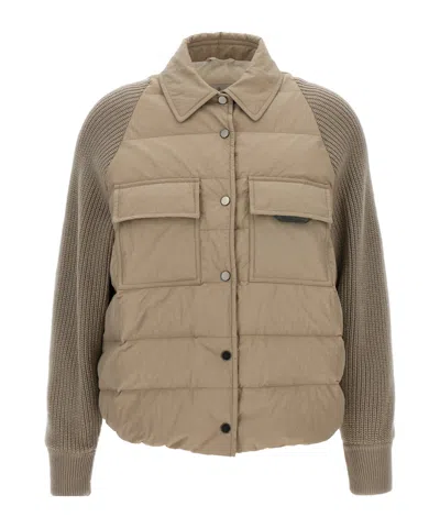 Brunello Cucinelli Two-material 'shiny Flap Detail' Down Jacket