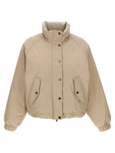 Brunello Cucinelli Hooded Down Jacket Featuring Front Pockets In Neutral