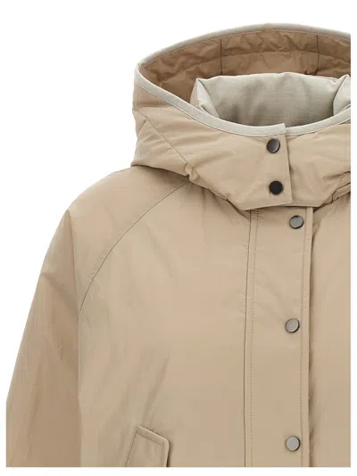 Brunello Cucinelli Hooded Down Jacket Featuring Front Pockets In Neutral