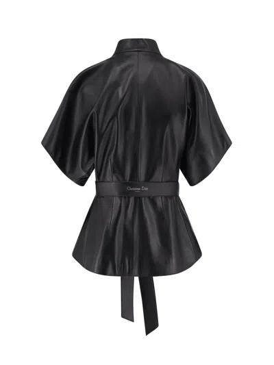 Dior Long-sleeved Leather Jacket In Black