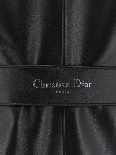 Dior Long-sleeved Leather Jacket In Black