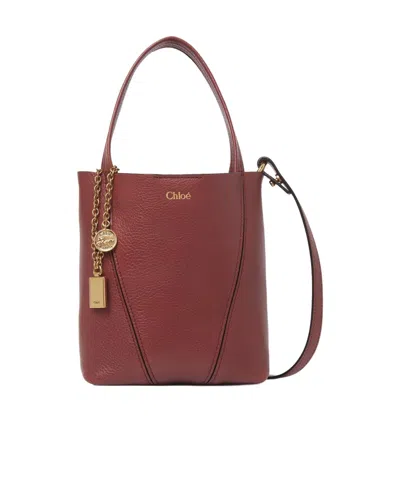 Chloé Spin Tote In Bordeaux Leather