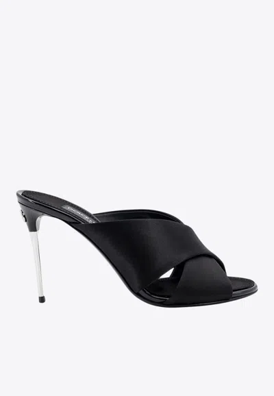 Dolce & Gabbana Satin Mules With Metal Heel. In Black