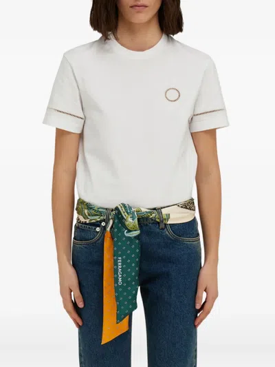 Ferragamo Patterned Print Silk Foulard Square Shape In Green