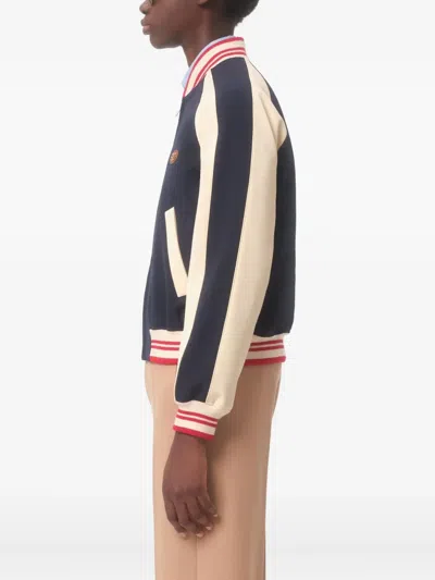 Valentino Wool And Cotton Bomber Jacket With Vlogo And Chat De La Maison Patch In Blue