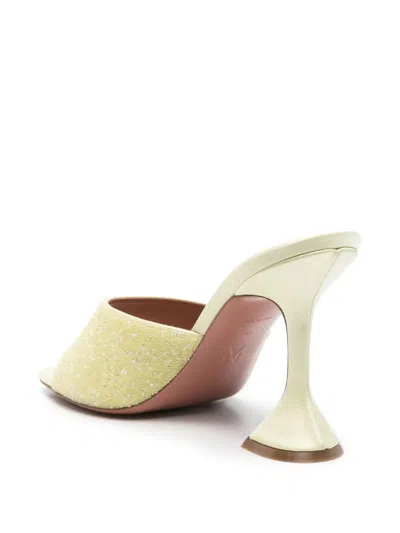 Amina Muaddi Yellow Satin Sandals With Hourglass Heel In Multi