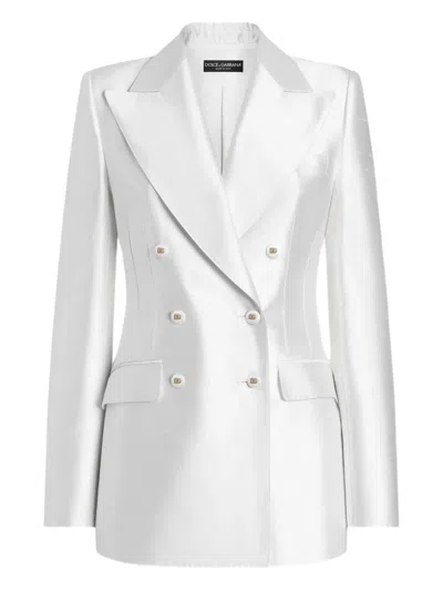Dolce & Gabbana Stretch Silk Blazer Peak Lapels Structured Shoulders