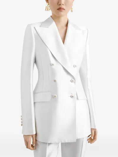 Dolce & Gabbana Stretch Silk Blazer Peak Lapels Structured Shoulders