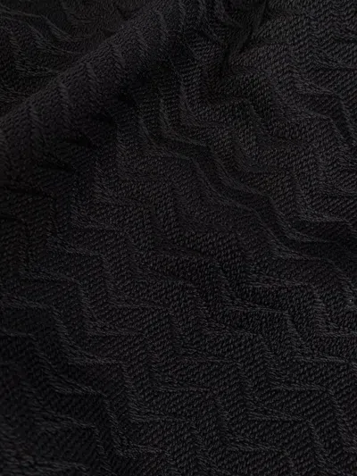 Giorgio Armani Herringbone Motif Black Scarf With Frayed Edges