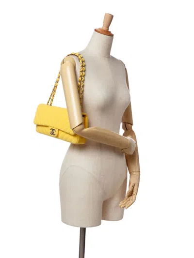 Pre-owned Chanel 2009-2010 Chevron Jersey East West Flap Shoulder Bag In Yellow