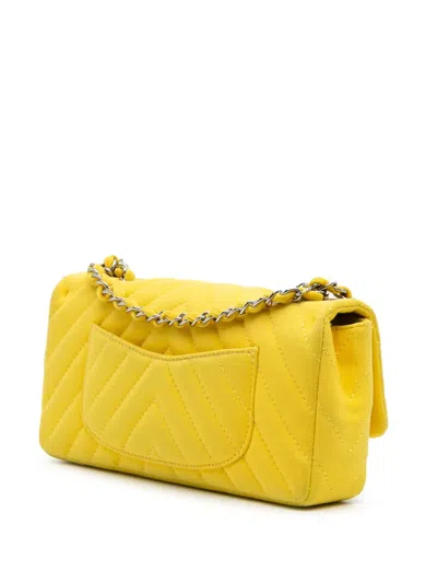 Pre-owned Chanel 2009-2010 Chevron Jersey East West Flap Shoulder Bag In Yellow