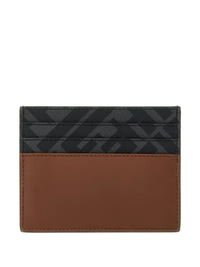 Fendi Portacarte Multicolor In Pelle E Tela Uomo In Brown