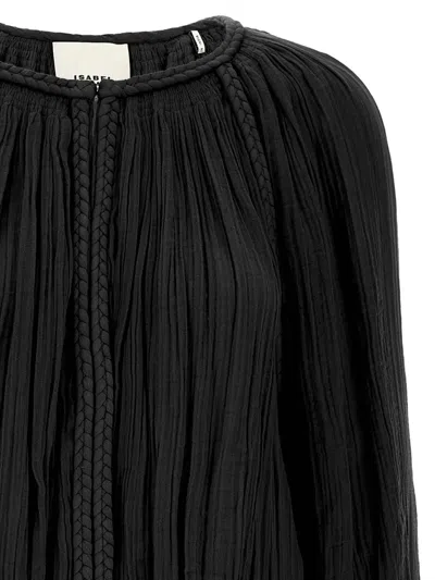 Isabel Marant Dress Drawstring Trimmed Sleeves Pleats In Black