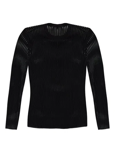 Helmut Lang Sheer Stripe Crewneck Top In Black