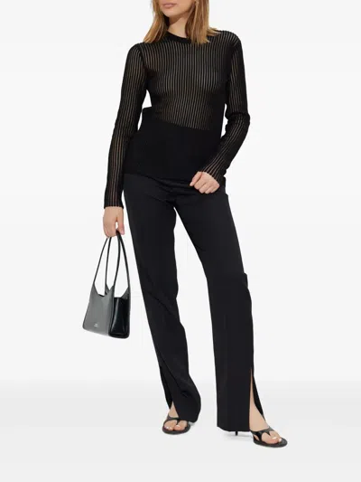 Helmut Lang Sheer Stripe Crewneck Top In Black