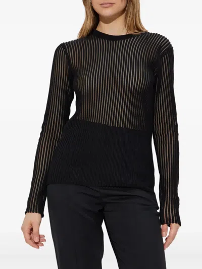 Helmut Lang Sheer Stripe Crewneck Top In Black