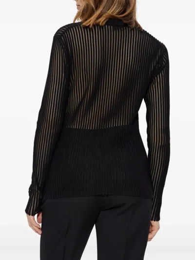 Helmut Lang Sheer Stripe Crewneck Top In Black