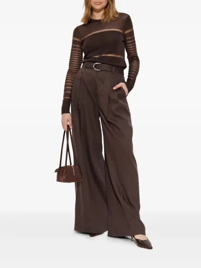 Helmut Lang High-waisted Belted Trousers In Burgundy