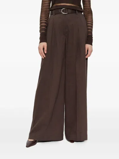 Helmut Lang High-waisted Belted Trousers In Burgundy