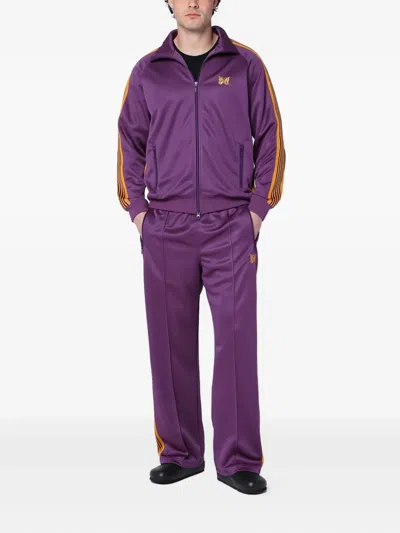 Needles Zip Sweatshirt With Striped Sleeves And Side Pockets In Purple