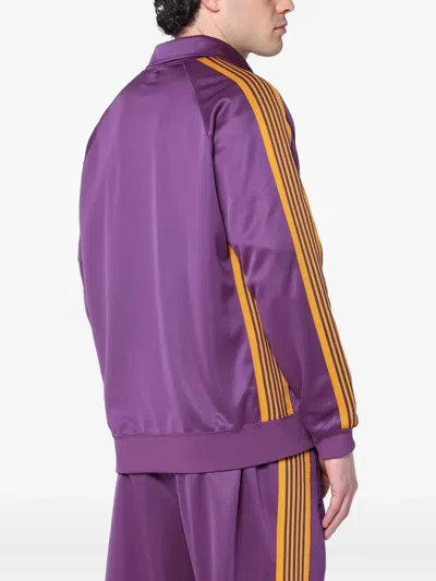 Needles Zip Sweatshirt With Striped Sleeves And Side Pockets In Purple