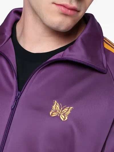 Needles Zip Sweatshirt With Striped Sleeves And Side Pockets In Purple