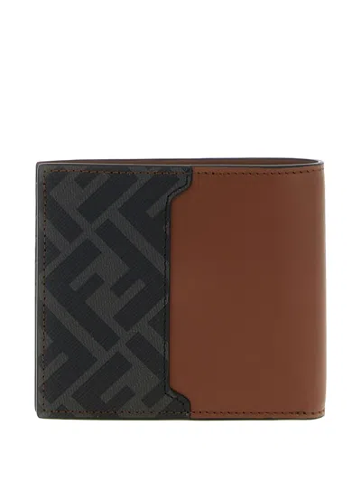 Fendi Leather And Ff Canvas Compact Bi-fold Wallet