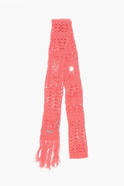 Dsquared2 Solid Color Crochet Scarf With Fringes
