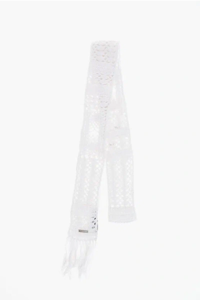 Dsquared2 Solid Color Crochet Scarf With Fringes