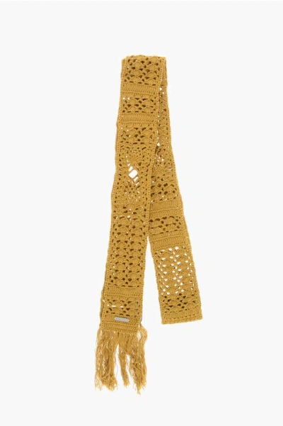 Dsquared2 Solid Color Crochet Scarf With Fringes