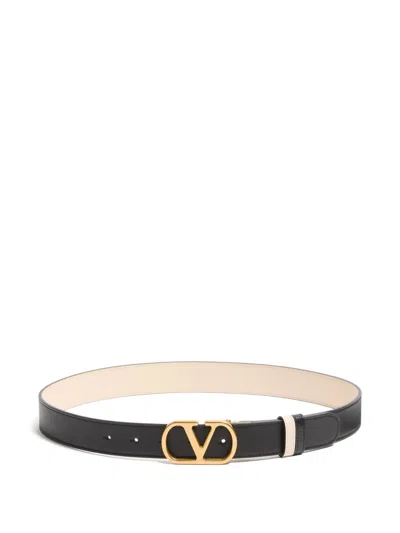 Valentino Garavani Cintura Reversibile Vlogo Signature In Vitello Lucido 30 Mm In Black