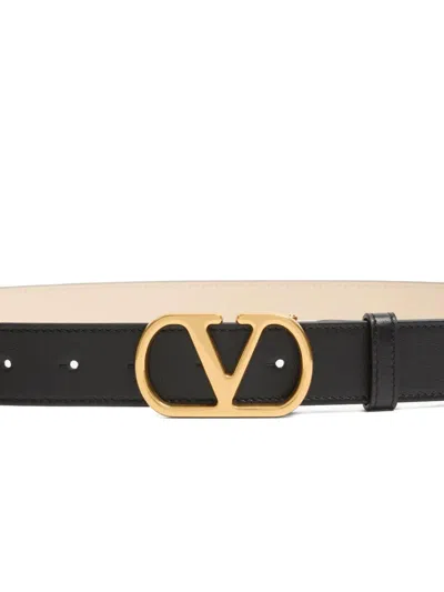 Valentino Garavani Cintura Reversibile Vlogo Signature In Vitello Lucido 30 Mm In Black