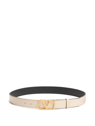 Valentino Garavani Cintura Reversibile Vlogo Signature In Vitello Lucido 30 Mm In Black