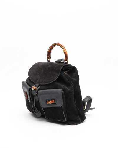 Gucci Bamboo Suede Backpack In Black