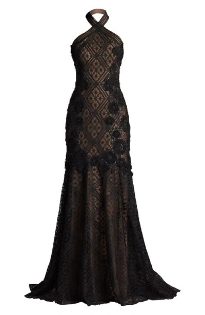 Tadashi Shoji Chr25356l Fitted Long Formal Prom Evening Dress In Brown