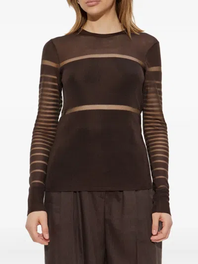 Helmut Lang Spaced Sheer Long-sleeve Top In Black