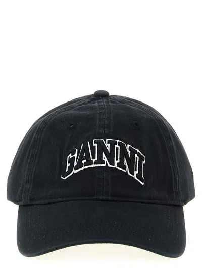 Ganni Womens Black Brand-embroidered Cotton-canvas Cap