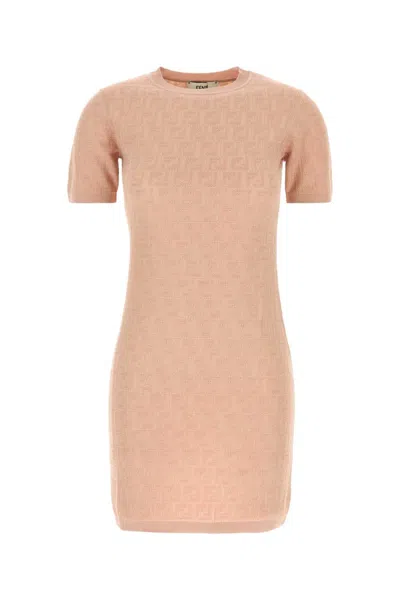 Fendi Ff Jacquard Knitted Mini Dress In Neutral