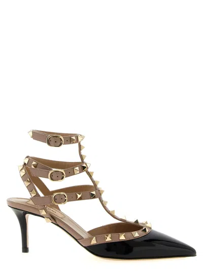 Valentino Garavani Valentino Rockstud Caged 65 Patent Ankle Strap Pump In Animal Print