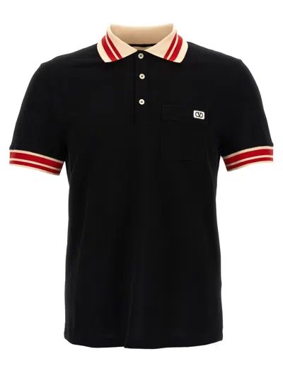 Valentino Cotton Piqué Polo Shirt With Vlogo Patch In Black