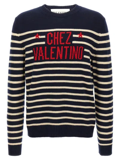 Valentino "chez Valentine" Wool Sweater In Blue